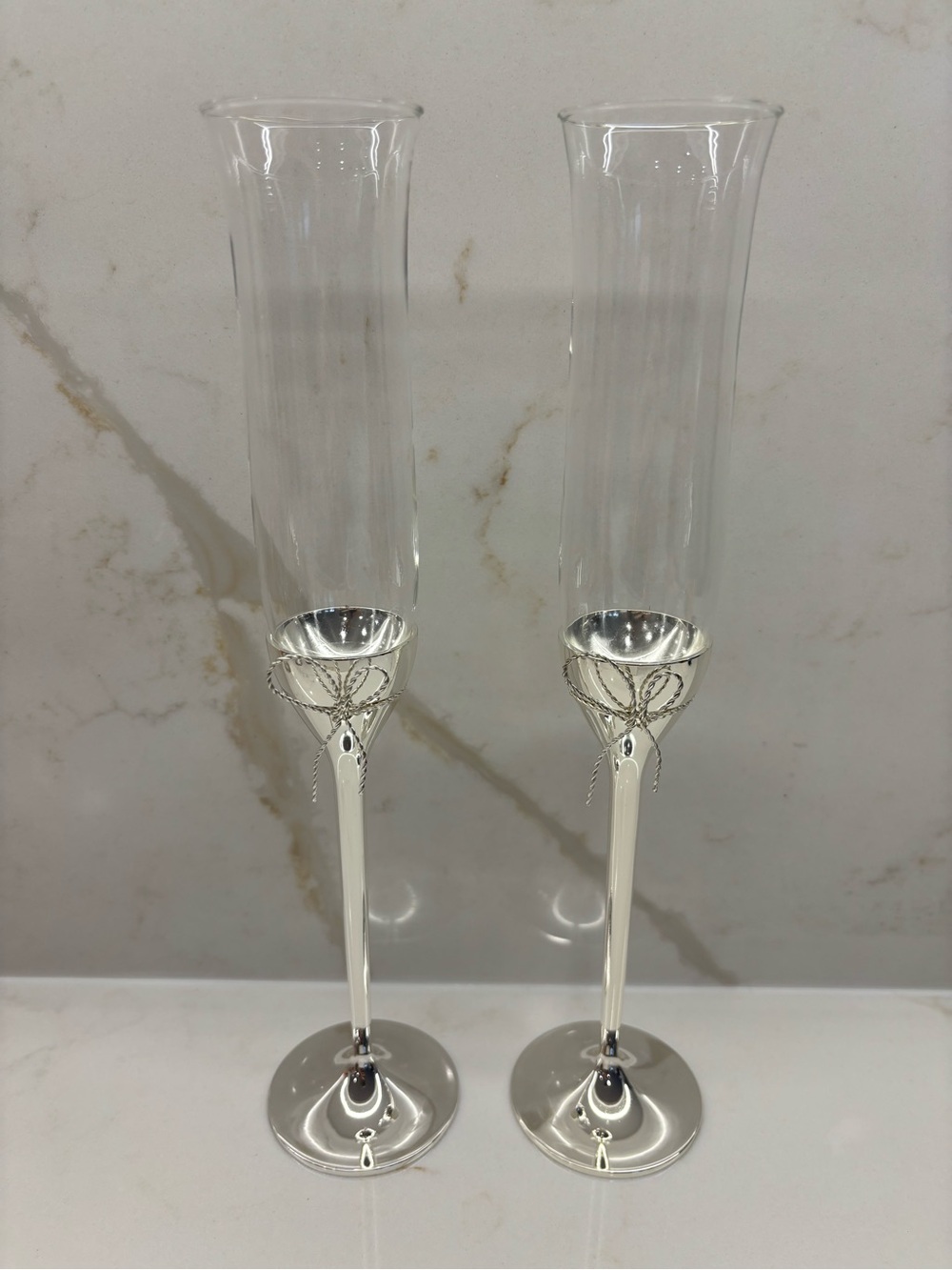 Elegant Pair of Silver Stem Champagne Flutes